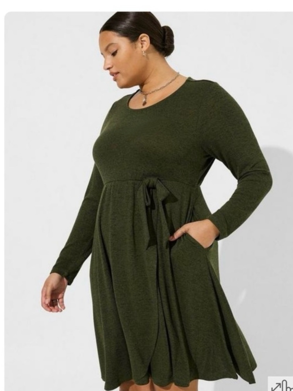 torrid Olive Green Long Sleeve Tie-Waist A-Line Dress